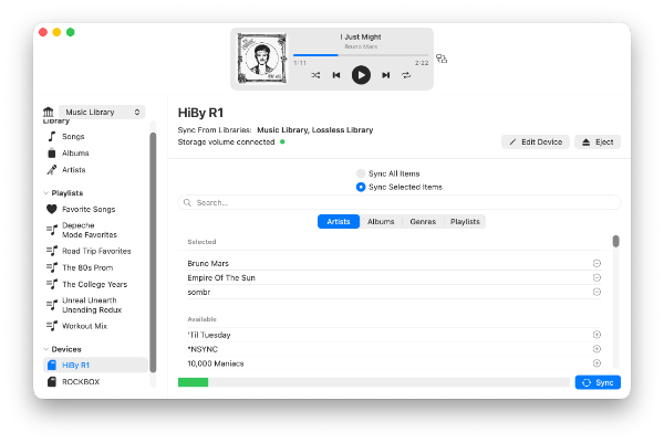 DAPComposer one-click sync screen