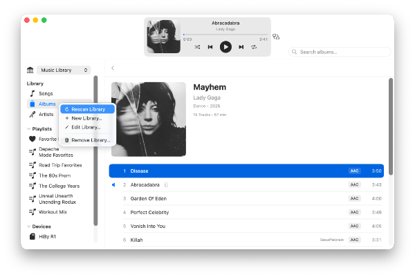 DAPComposer rescan library screen